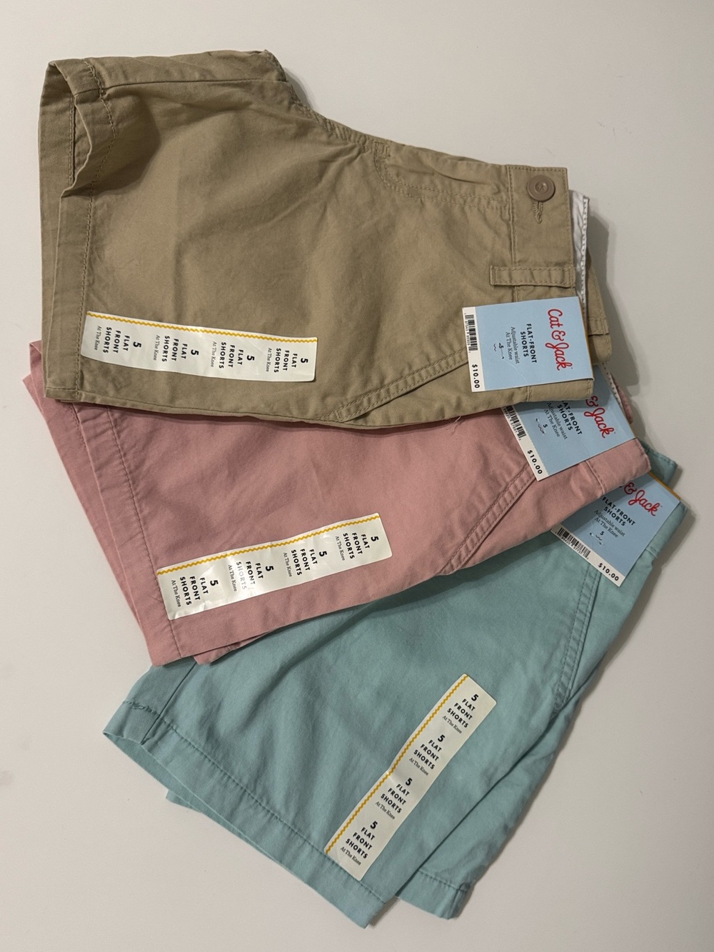 Cat & Jack Kids' Cotton Shorts — Khaki, Pink, Teal (3-Pack)